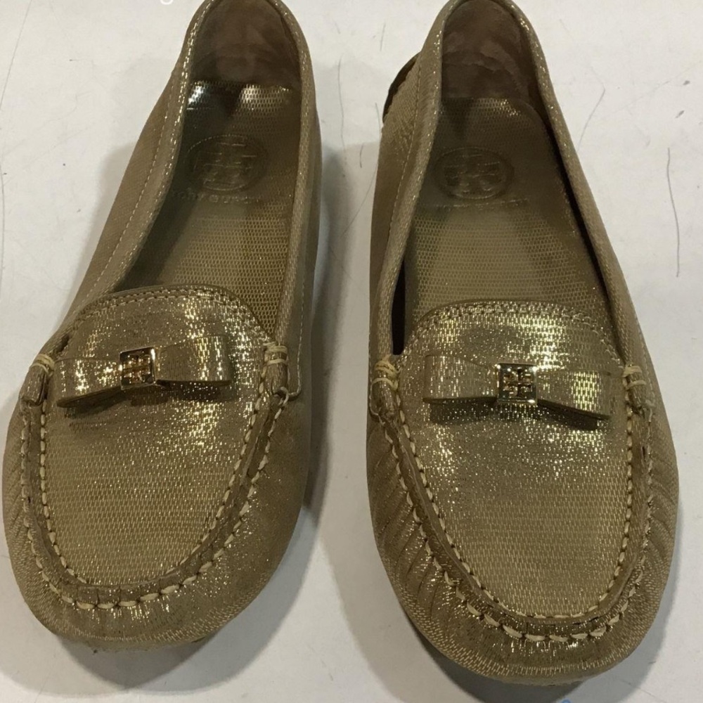 Tory Burch Women's Metallic Gold Moccasins Driving Loafer Size 8.5M